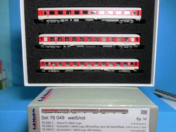 LS 76049 DB Auto-Zug Personenwagen Set 3 Stück weiß/rot, Neu,OVP,Ep.VI,M1:160